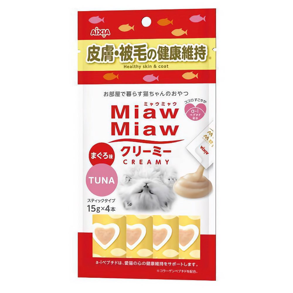 4 FOR $11: Aixia Miaw Miaw Creamy Tuna Healthy Skin & Coat Cat Treats 60g