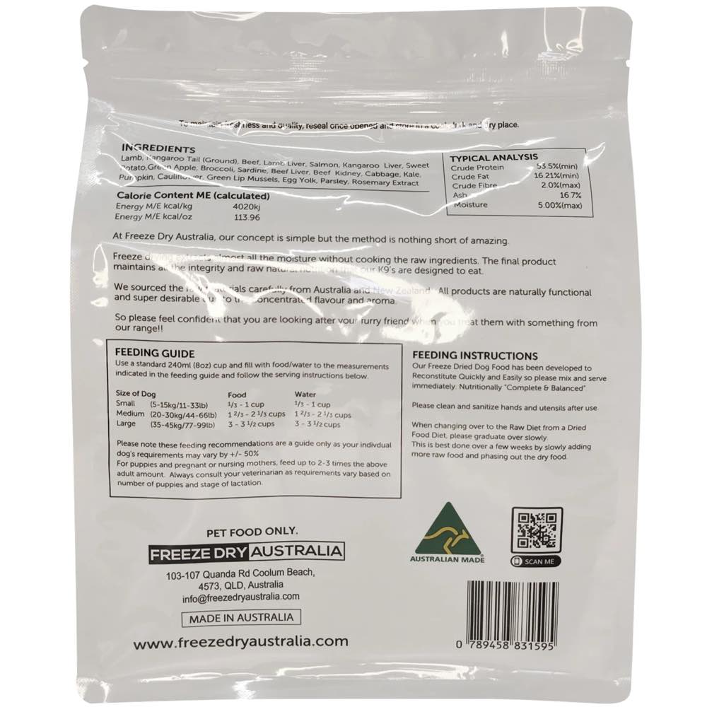 "Freeze Dry Australia Lamb, Kangaroo, Beef & Salmon Grain-Free Freeze-Dried Raw Dog Food 500g"