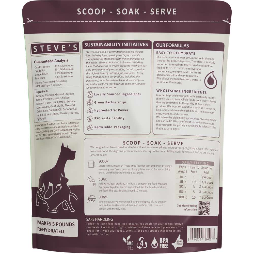 'BUNDLE DEAL+FREE FD TREATS (Exp 23Dec25)': Steve's Real Food Chicken Grain-Free Freeze-Dried Raw Food For Cats & Dogs 20oz
