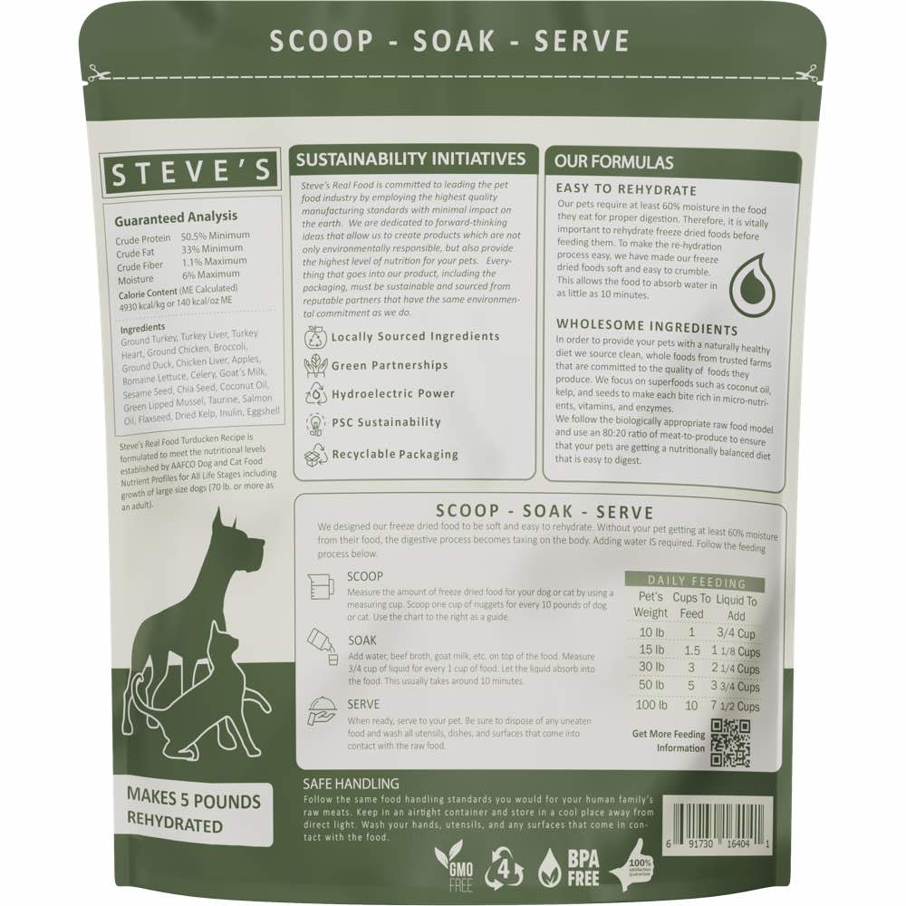 'BUNDLE DEAL+FREE FD TREATS': Steve's Real Food Turducken Grain-Free Freeze-Dried Raw Food For Cats & Dogs 20oz