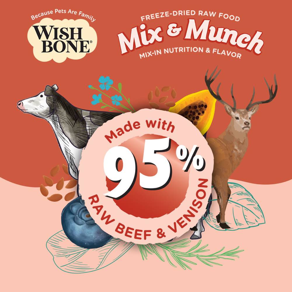 Wishbone Mix & Munch Beef & Venison Grain-Free Freeze-Dried Raw Food Cat Food Topper 350g