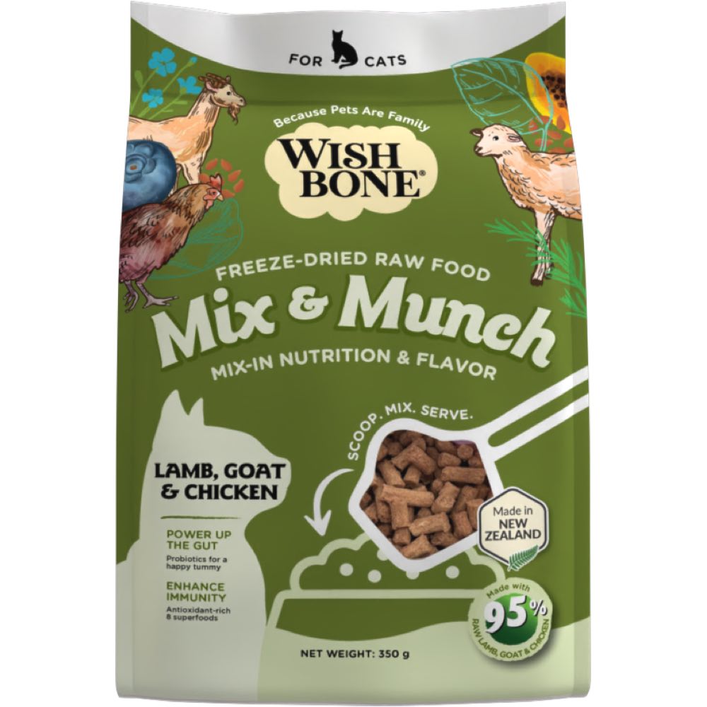 "Wishbone Mix & Munch Lamb, Goat & Chicken Grain-Free Freeze-Dried Raw Food Cat Food Topper 350g"