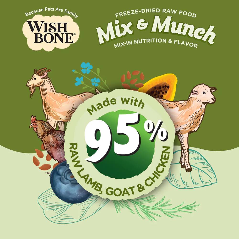 "Wishbone Mix & Munch Lamb, Goat & Chicken Grain-Free Freeze-Dried Raw Food Cat Food Topper 350g"