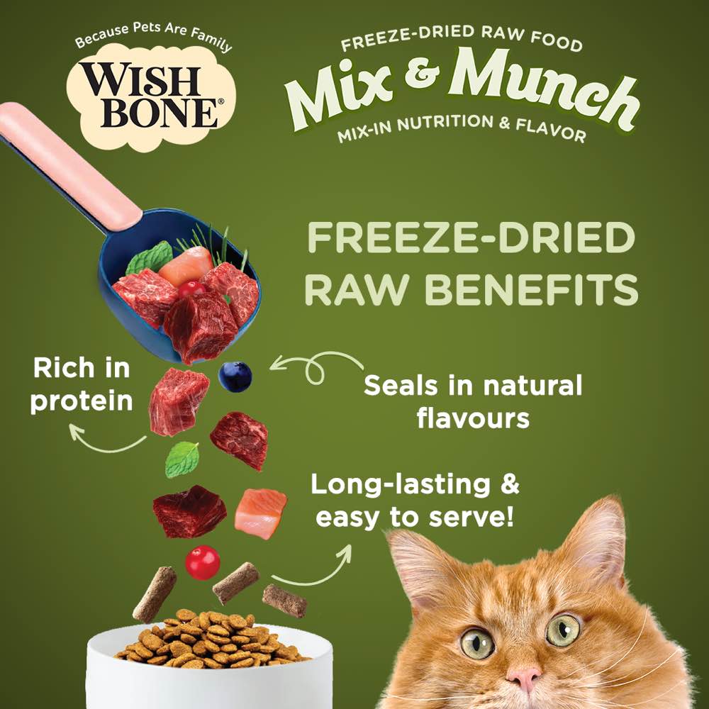 "Wishbone Mix & Munch Lamb, Goat & Chicken Grain-Free Freeze-Dried Raw Food Cat Food Topper 350g"