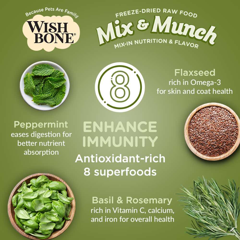 "Wishbone Mix & Munch Lamb, Goat & Chicken Grain-Free Freeze-Dried Raw Food Cat Food Topper 350g"