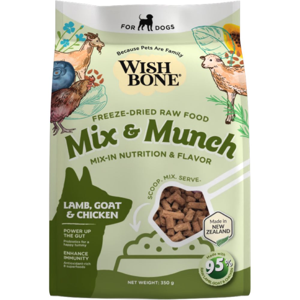 "Wishbone Mix & Munch Lamb, Goat & Chicken Grain-Free Freeze-Dried Raw Food Dog Food Topper 350g"