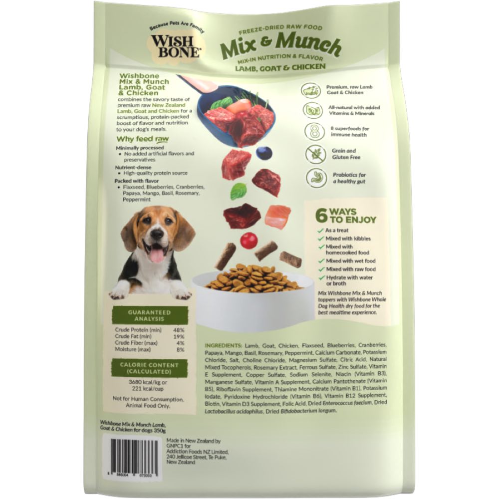 "Wishbone Mix & Munch Lamb, Goat & Chicken Grain-Free Freeze-Dried Raw Food Dog Food Topper 350g"