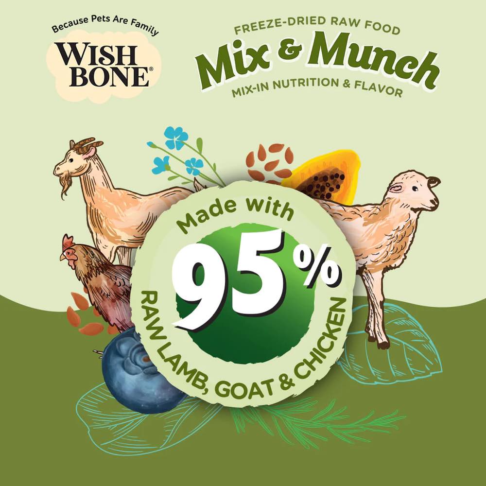 "Wishbone Mix & Munch Lamb, Goat & Chicken Grain-Free Freeze-Dried Raw Food Dog Food Topper 350g"