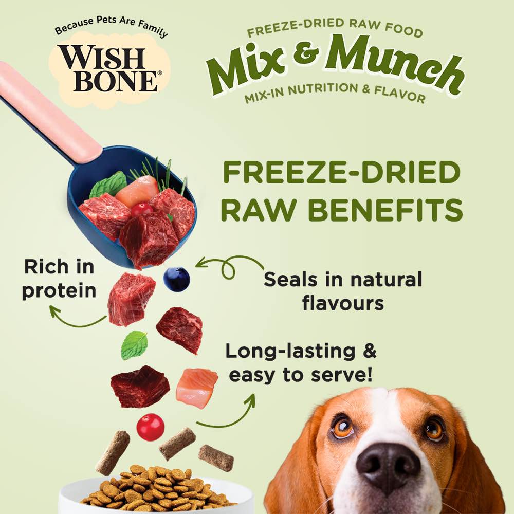 "Wishbone Mix & Munch Lamb, Goat & Chicken Grain-Free Freeze-Dried Raw Food Dog Food Topper 350g"