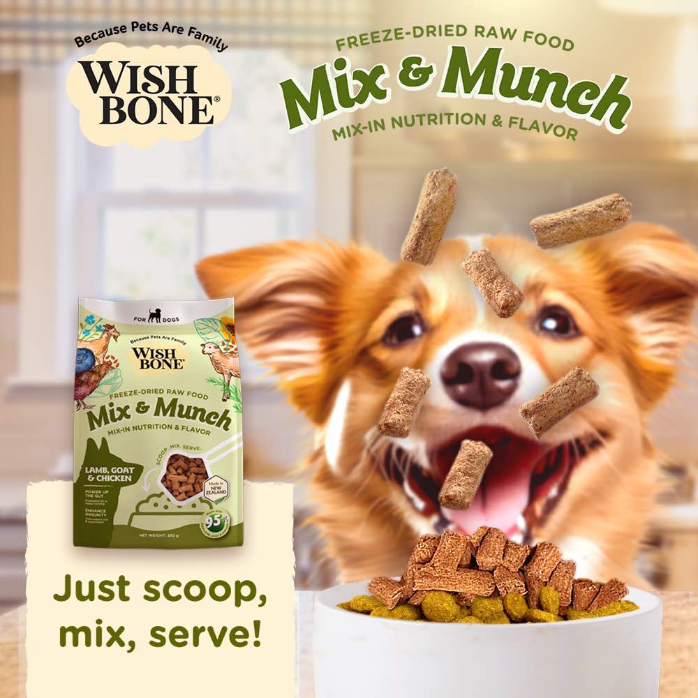 "Wishbone Mix & Munch Lamb, Goat & Chicken Grain-Free Freeze-Dried Raw Food Dog Food Topper 350g"
